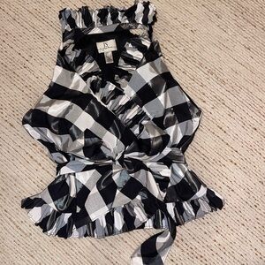 Accordion pleat trim sleeveless wrap style blouse by JS Signature🌻